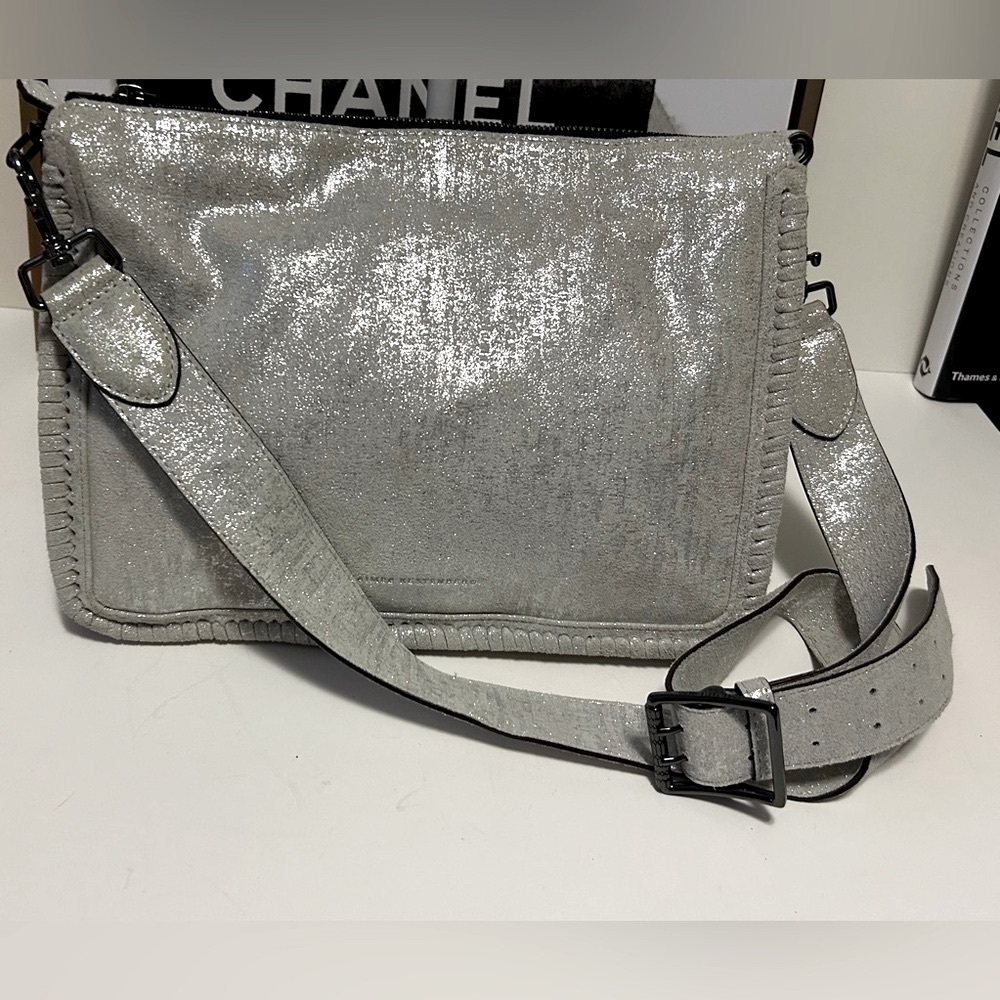 Aimee Kestenberg Leather Silver crossbody shoulder bag  New - Picture 5 of 12